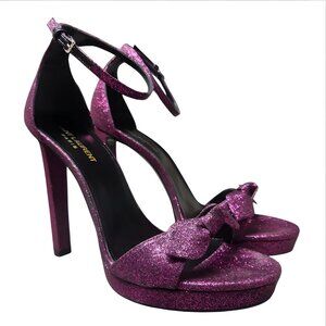 SAINT LAURENT | Hasar Glitter Platform Bow Heels Purple Size 40 / 9.5